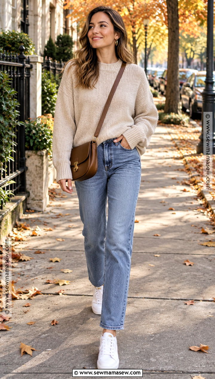 Oversized Sweater With Straight Leg Jeans - 20 Fall Comfortable Outfits