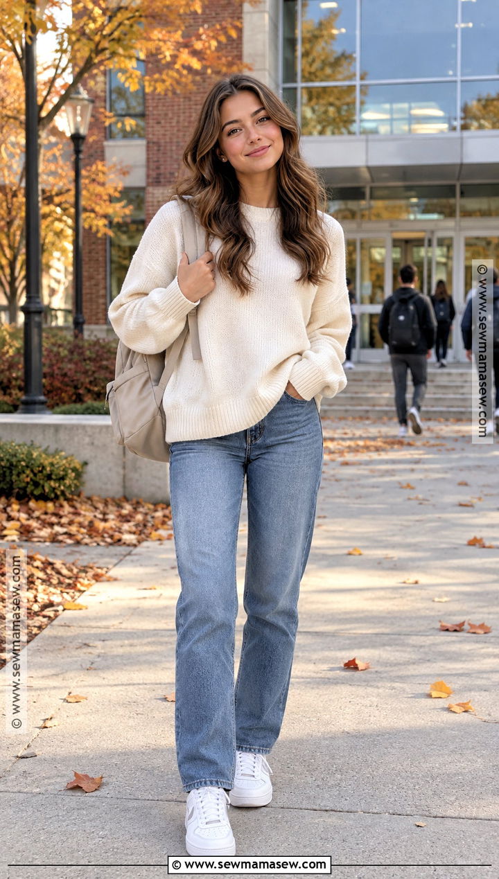 Oversized Sweater With Straight Leg Jeans - 15 comfy outfits for school fall
