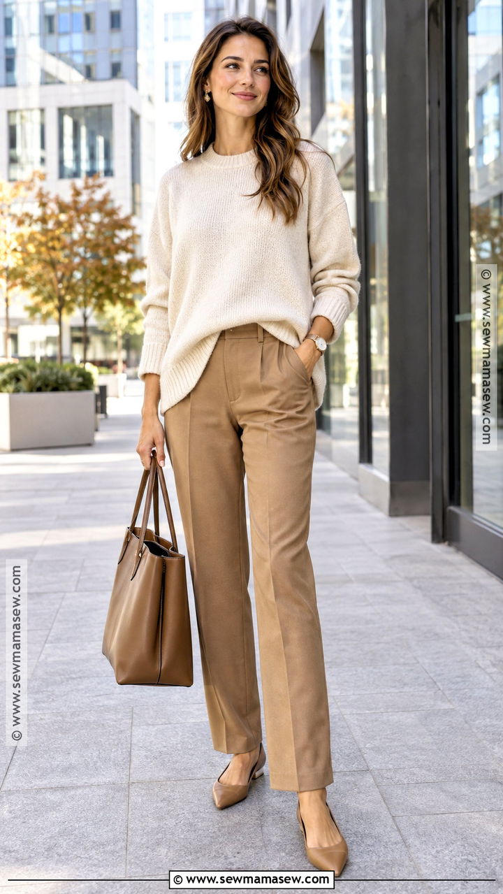 Oversized Sweater With Tailored Trousers and Pointed Flats - 20 Fall Oversized Sweater Outfits