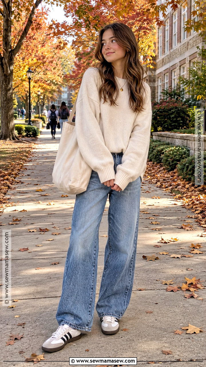 Oversized Sweater With Wide Leg Jeans - 20 Autumn Outfits Teenage for Girls