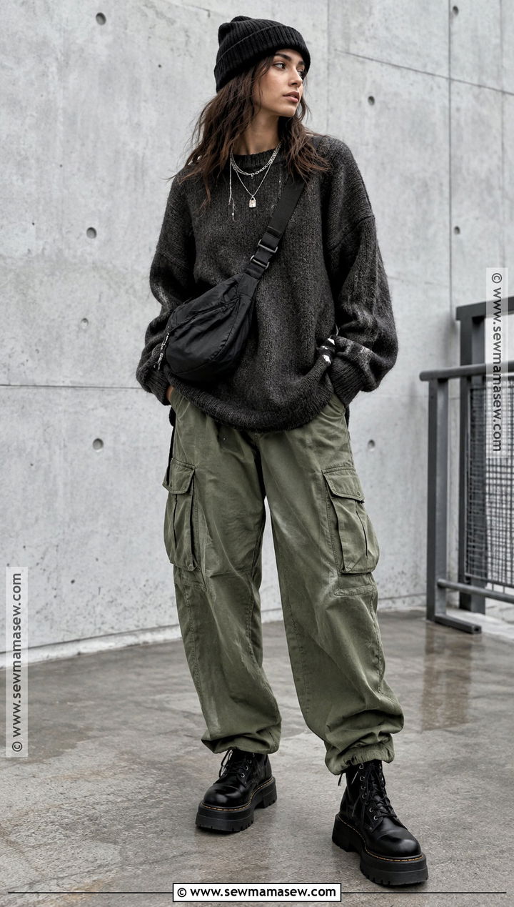 Oversized Sweater and Cargo Pants Grungy Fall Outfit - 25 grungy fall outfits