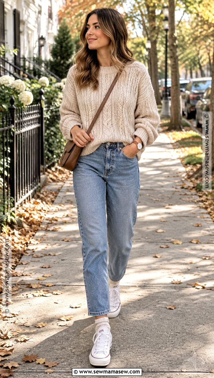 Oversized Sweater and Mom Jeans Converse Outfit - 20 converse fall outfits