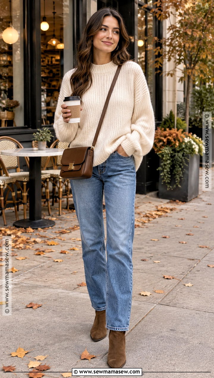 Oversized Sweater and Straight Leg Jeans Fall Outfit - 20 Cute Easy Fall Outfits