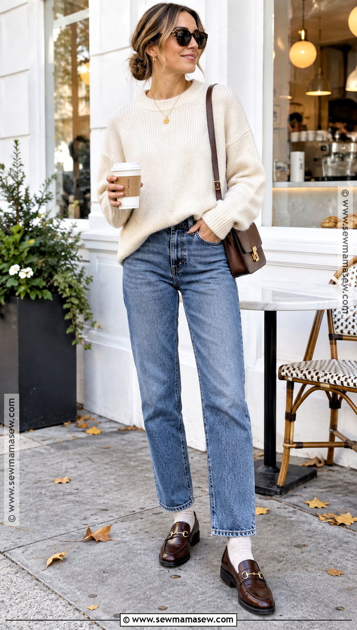 Oversized Sweater and Straight Leg Jeans Fall Outfit - 20 oversized fall outfits