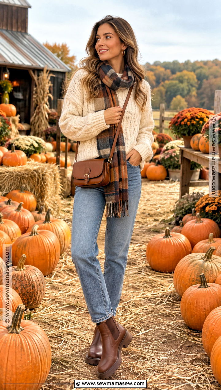 Oversized Sweater and Straight Leg Jeans Pumpkin Patch Outfit - 20 pumpkin patch date outfit ideas