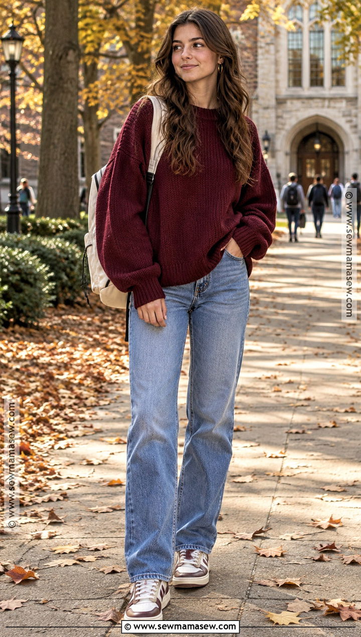 Oversized Sweater and Straight Leg Jeans School Outfit - 25 autumn school outfits