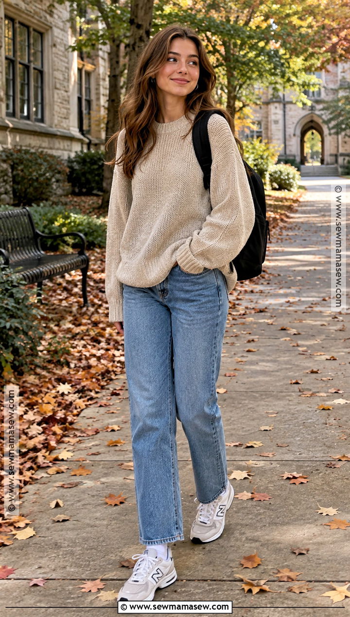 Oversized Sweater and Straight Leg Jeans School Outfit - 15 fall outfit inspo school ideas