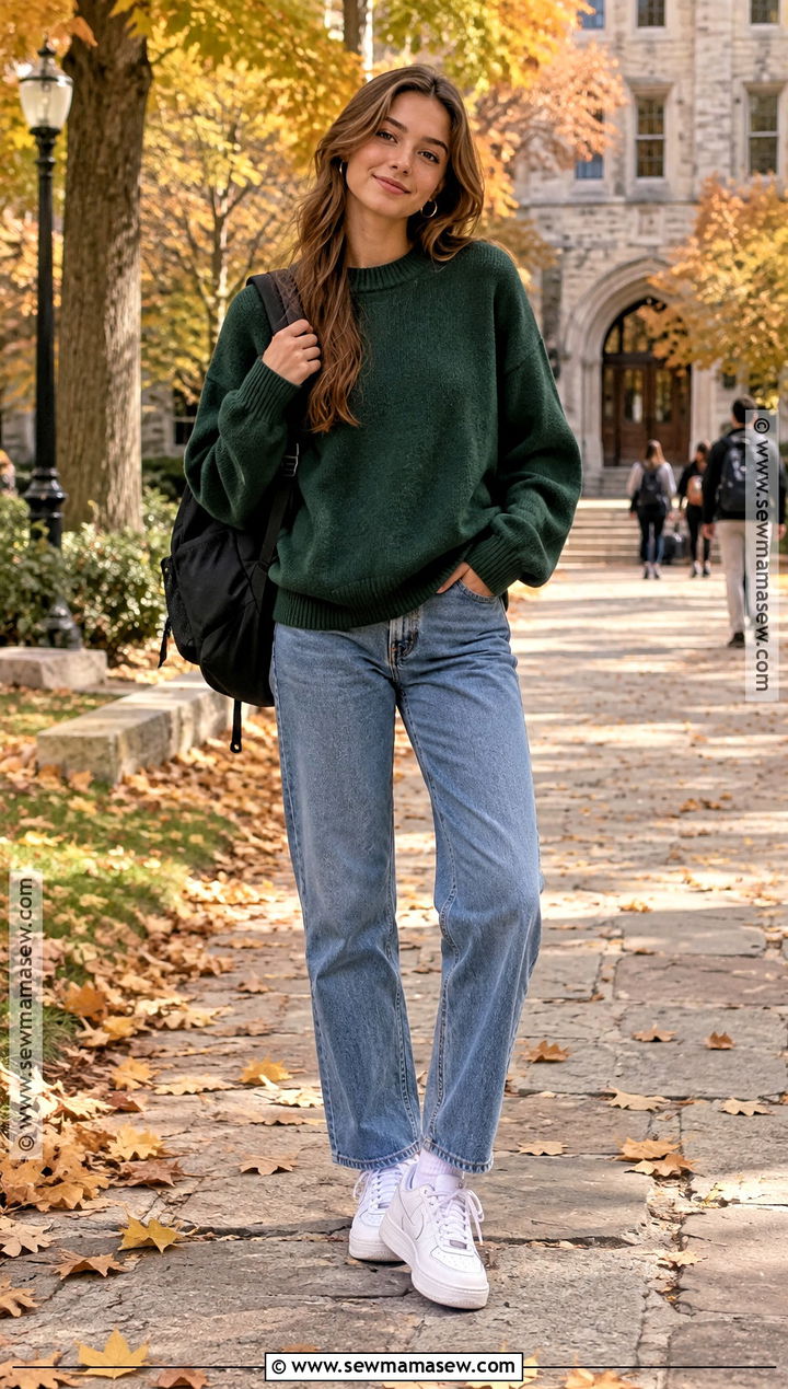 Oversized Sweater and Straight Leg Jeans School Outfit - 15 fall winter outfits school