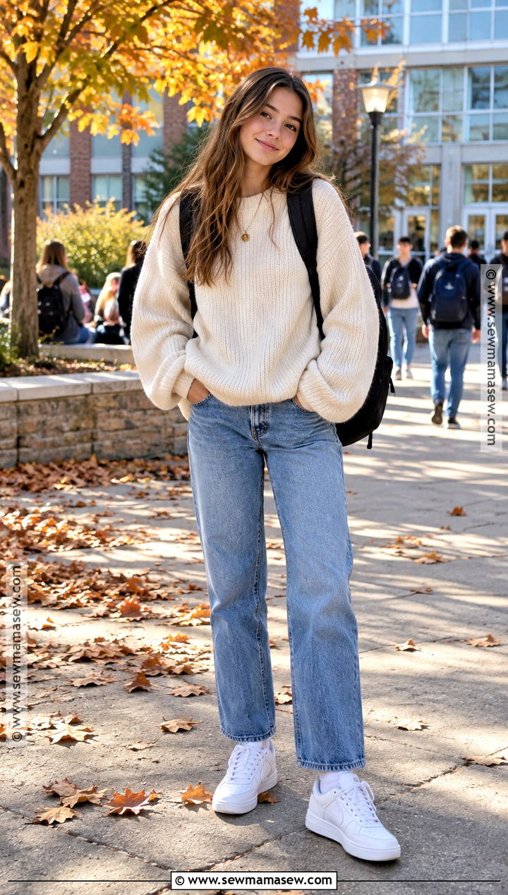 Oversized Sweater and Straight Leg Jeans - 15 Highschool Fall Outfits