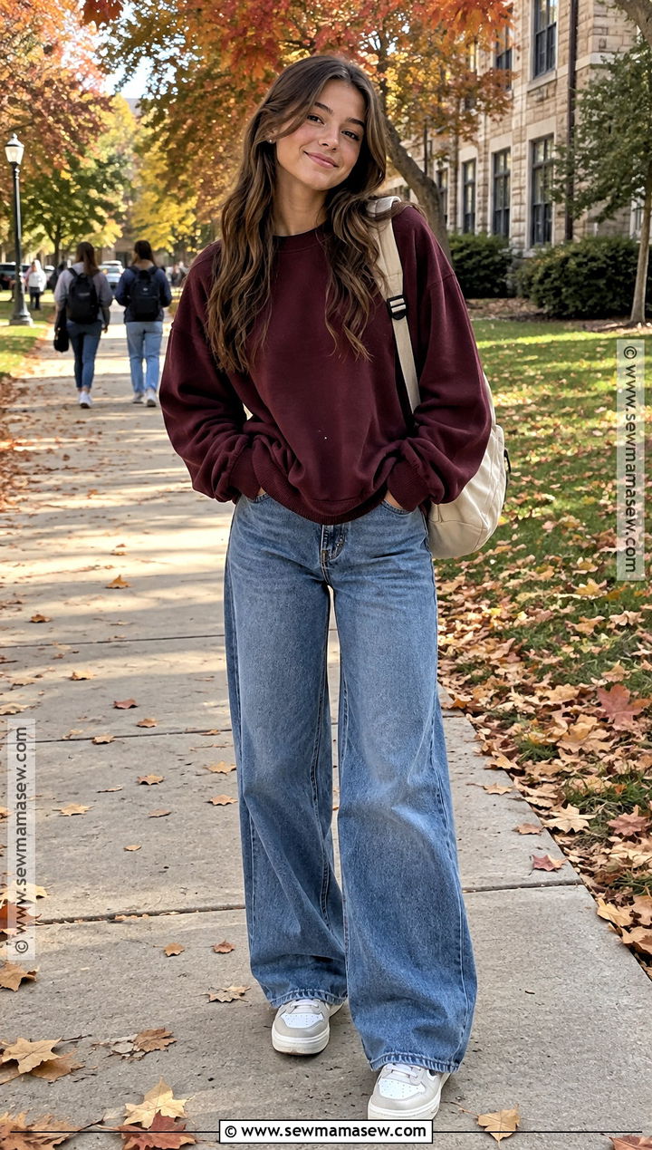 Oversized Sweater and Wide Leg Jeans Fall Outfit - 15 Fall Outfit Inspiration Ideas for Teens