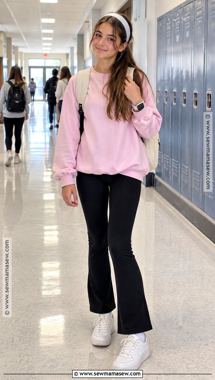 Oversized Sweatshirt And Flare Leggings 6th Grade Outfit - 15 Back To School Fits 6Th Grade