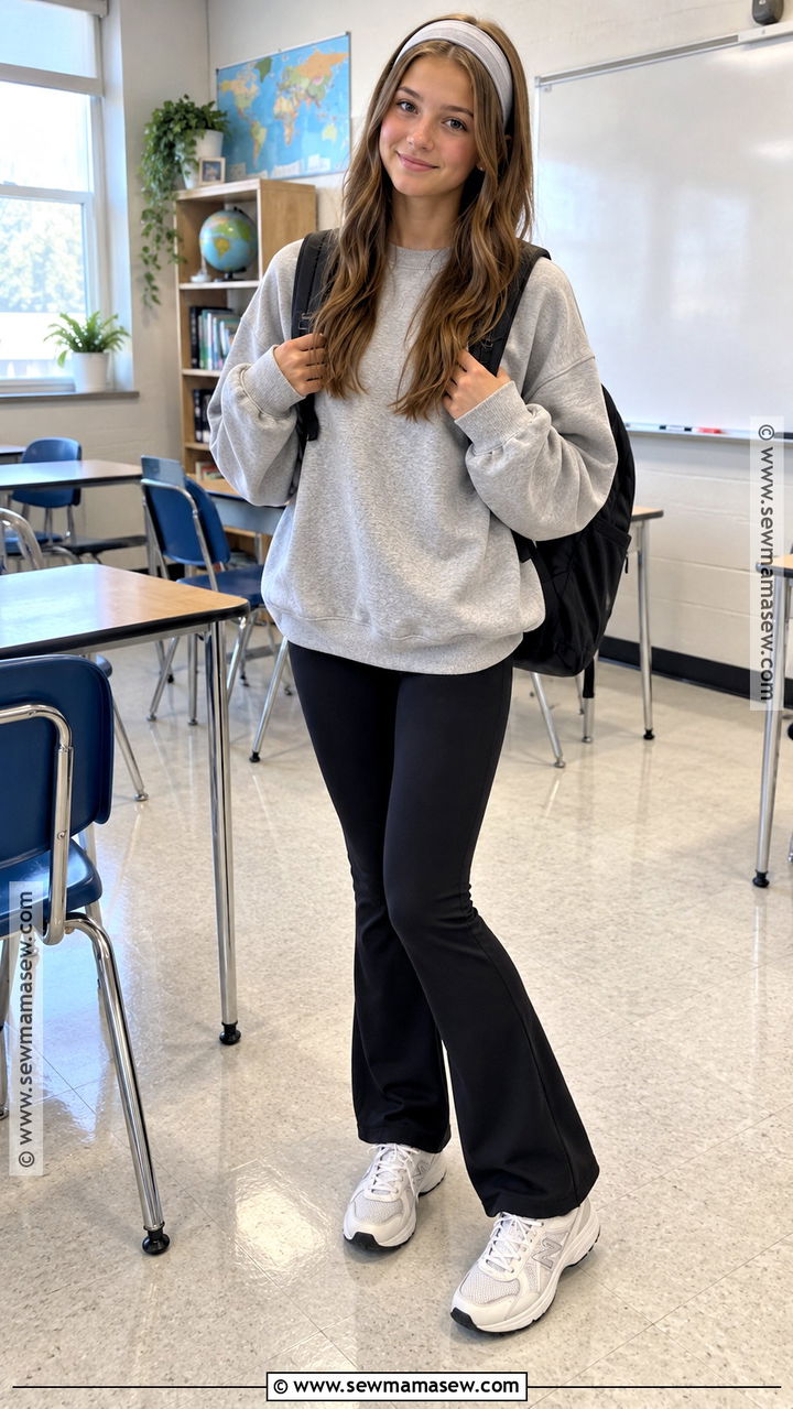 Oversized Sweatshirt And Flared Leggings 8th Grade Outfit - 20 back to school outfits 8th grade for girls