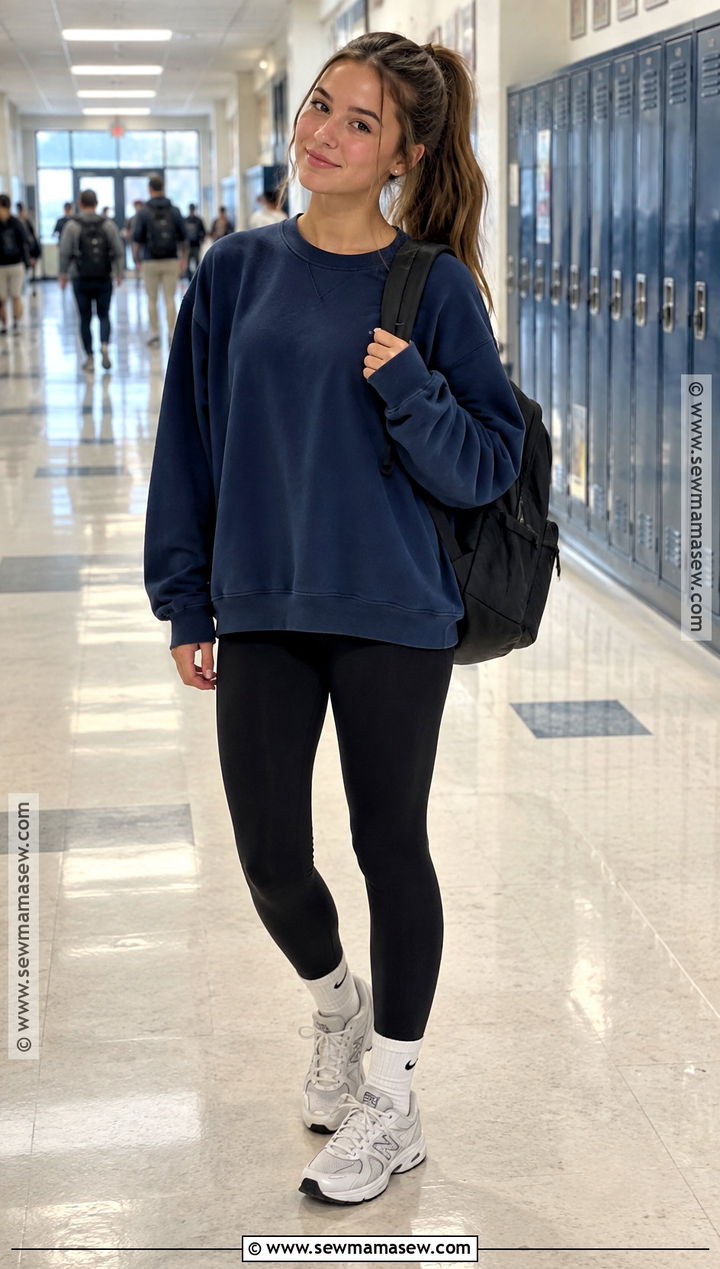 Oversized Sweatshirt And Leggings High School Outfit - 15 back to school highschool freshman outfit ideas