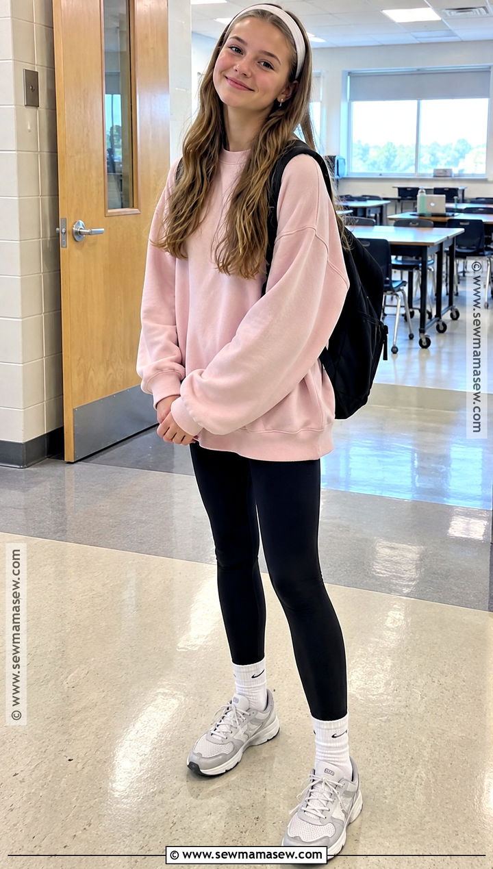 Oversized Sweatshirt And Leggings Outfit - 20 cute back to school outfits for 8th