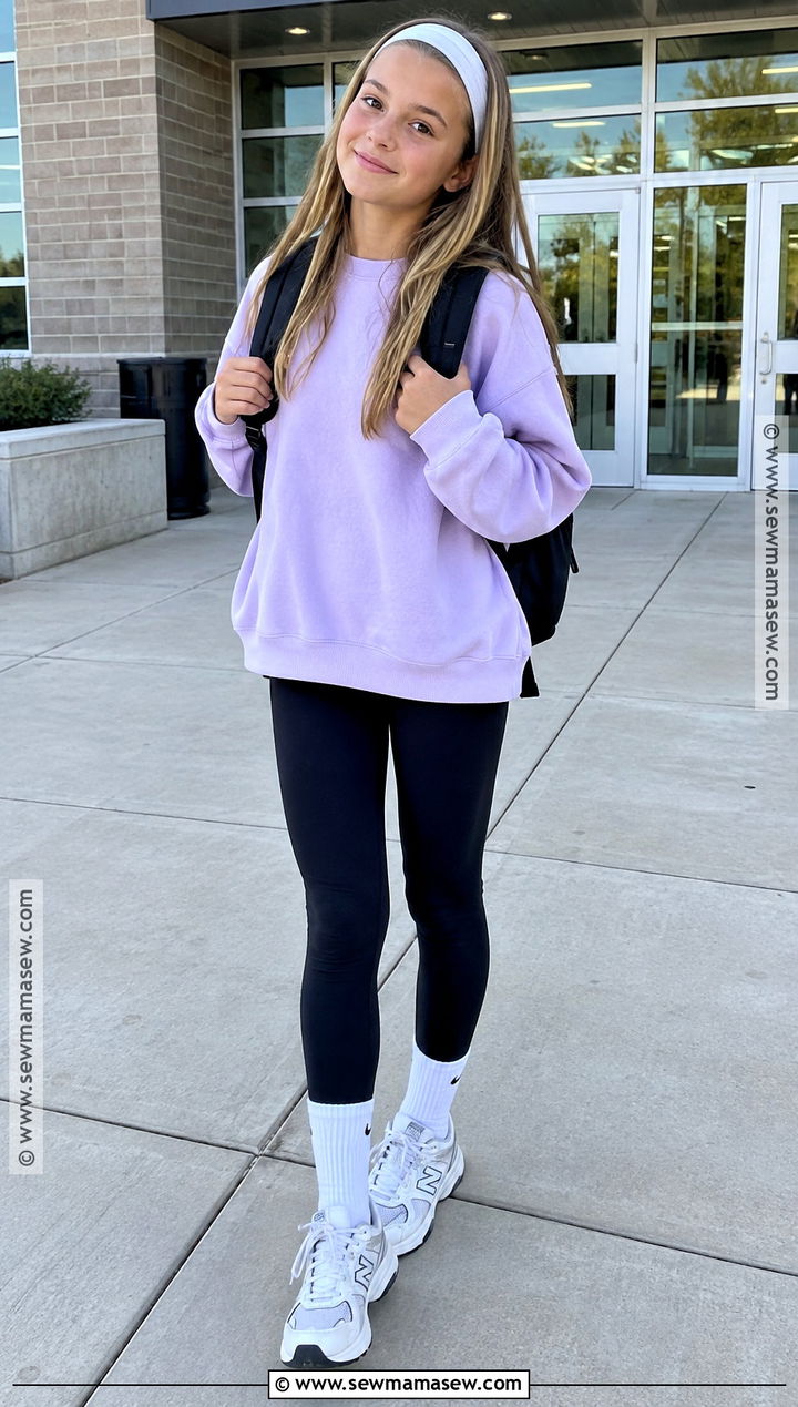 Oversized Sweatshirt And Leggings Outfit - 20 middle school back to school outfits