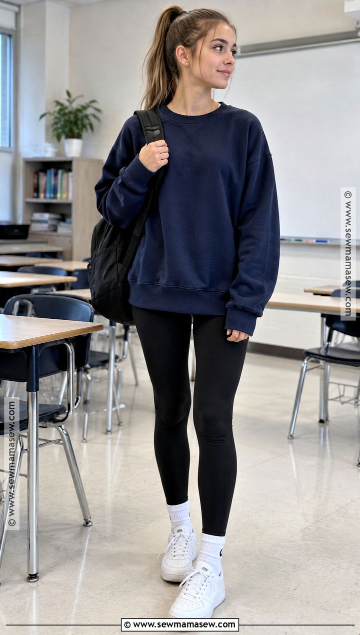 Oversized Sweatshirt And Leggings School Outfit - 15 Back To School Outfits Highschool Casual