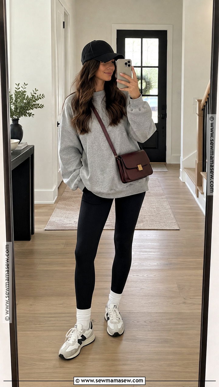 Oversized Sweatshirt Leggings and Retro Sneakers - 15 simple casual fall outfits