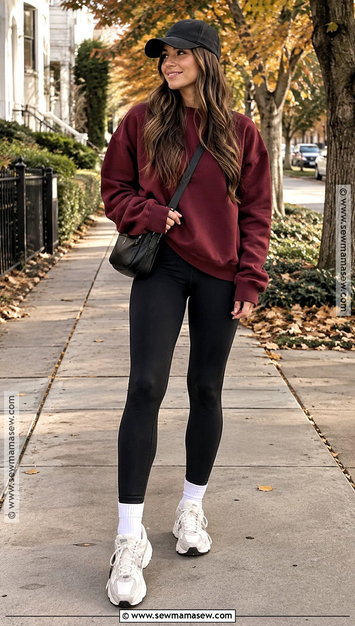 Oversized Sweatshirt With Leggings And Sneakers - 15 cute sporty outfits fall