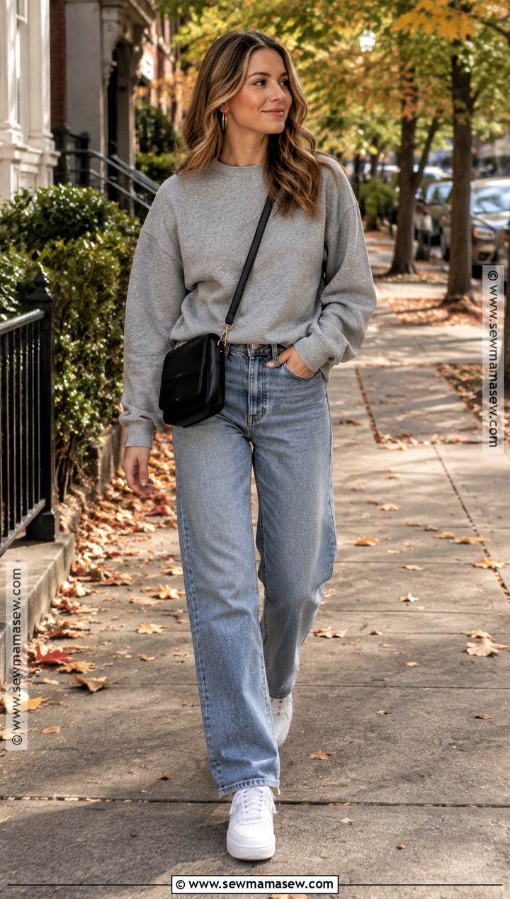 Oversized Sweatshirt With Straight Leg Jeans - 20 fall sweatshirt outfit ideas
