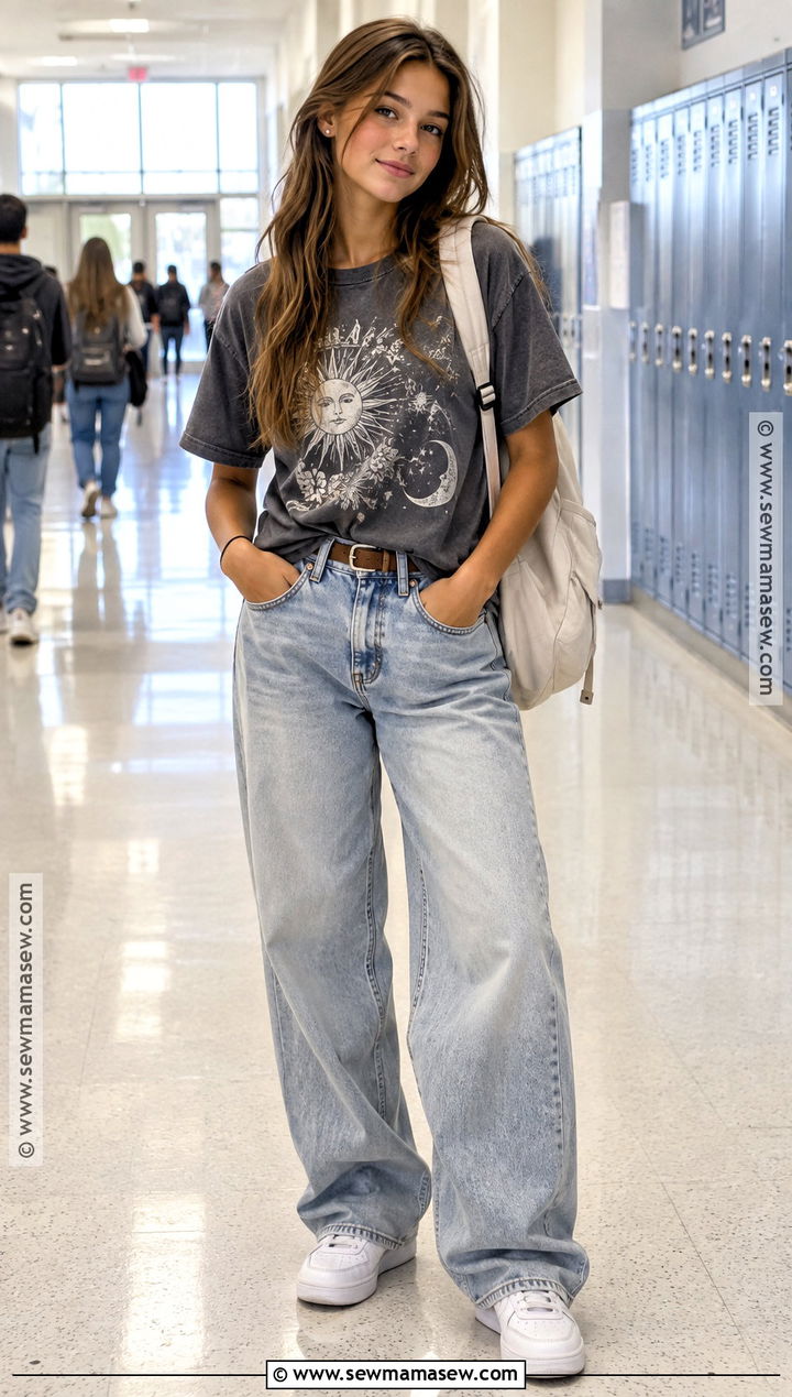 Oversized T Shirt And Baggy Jeans Outfit - 25 back to school outfits for teens