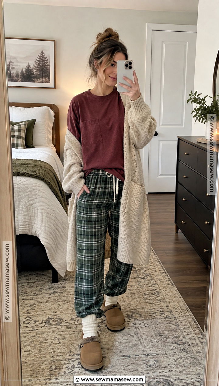 Oversized T Shirt And Plaid Pajama Pants - 20 Fall Pajamas Aesthetic