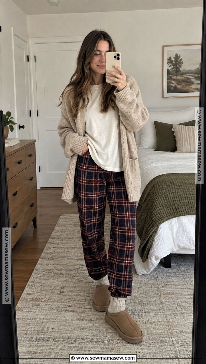 Oversized T Shirt And Plaid Pyjama Pants - 20 fall pyjamas ideas