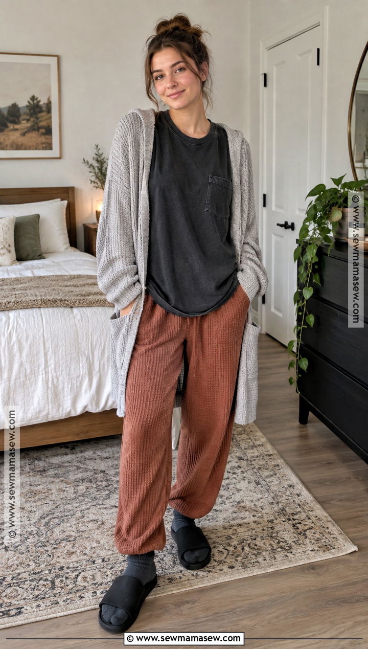 Oversized T Shirt And Thermal Pajama Pants - 20 Fall Pjs Aesthetic Ideas