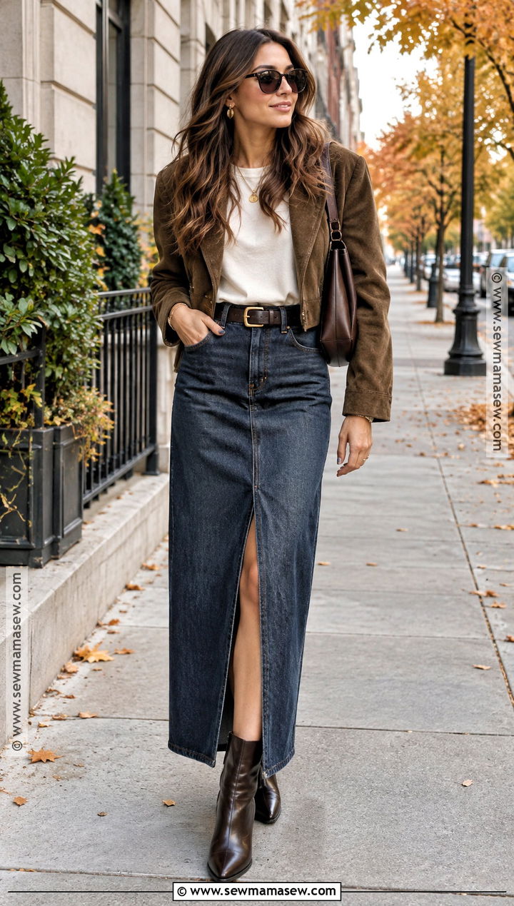 Oversized T Shirt With A Denim Maxi Skirt - 15 oversized tshirt fall outfits