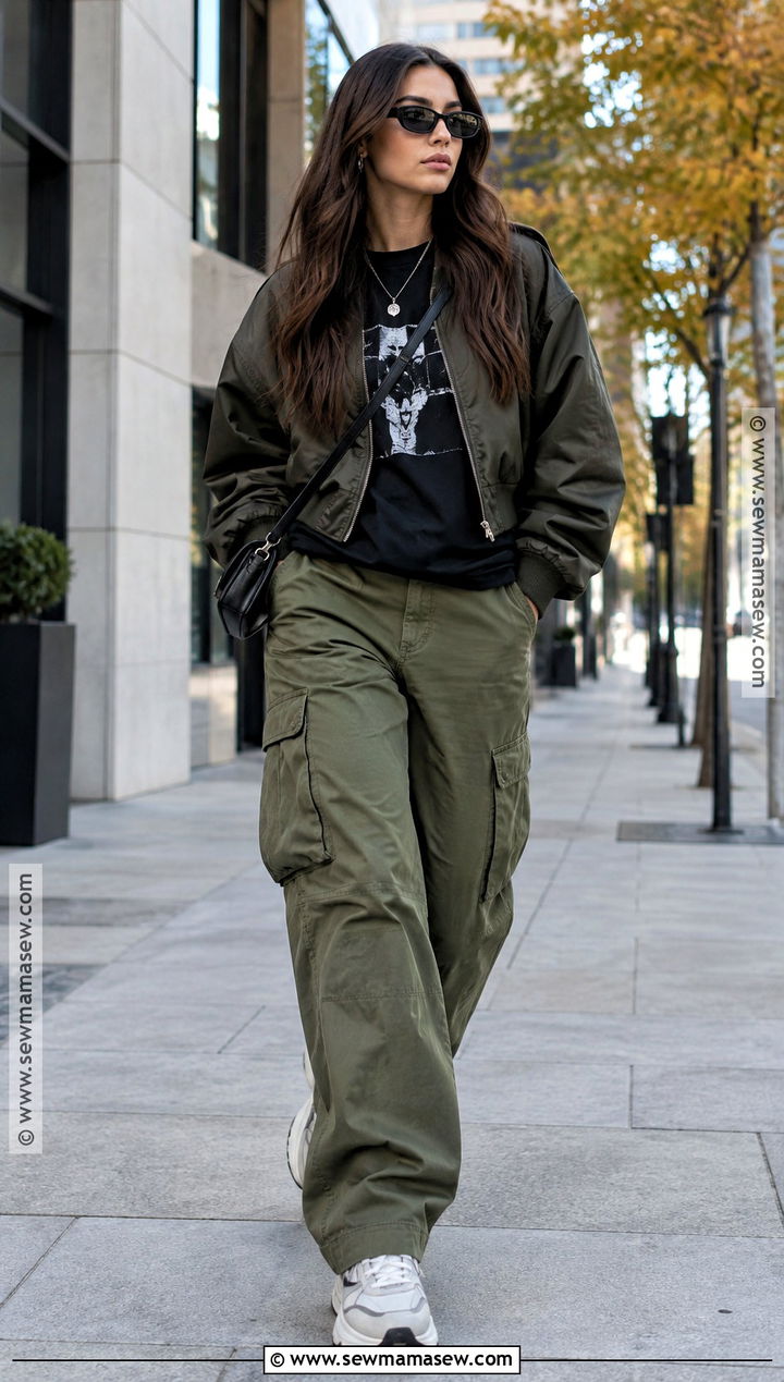 Oversized T Shirt With Cargo Pants And A Bomber Jacket - 15 oversized tshirt fall outfits