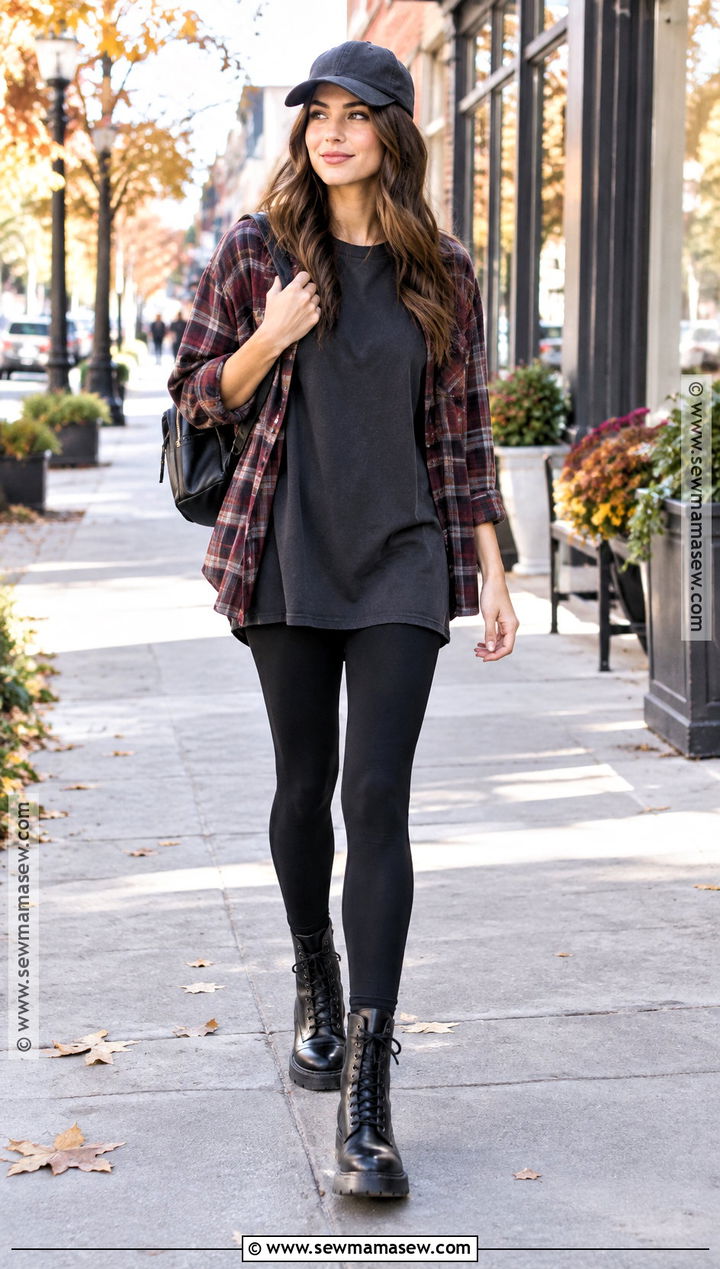 Oversized T Shirt With Leggings And Combat Boots - 15 oversized tshirt fall outfits