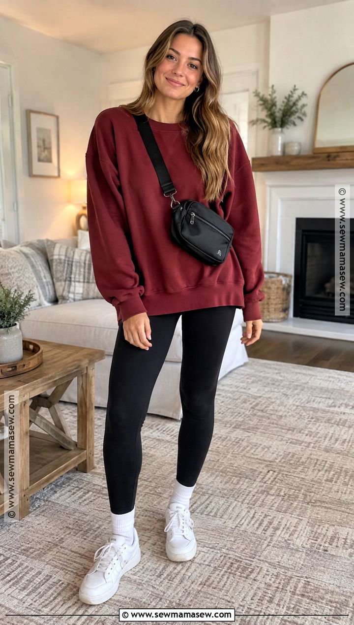 Oversized Thanksgiving Sweatshirt With Black Leggings - 20 Thanksgiving Sweatshirt Ideas