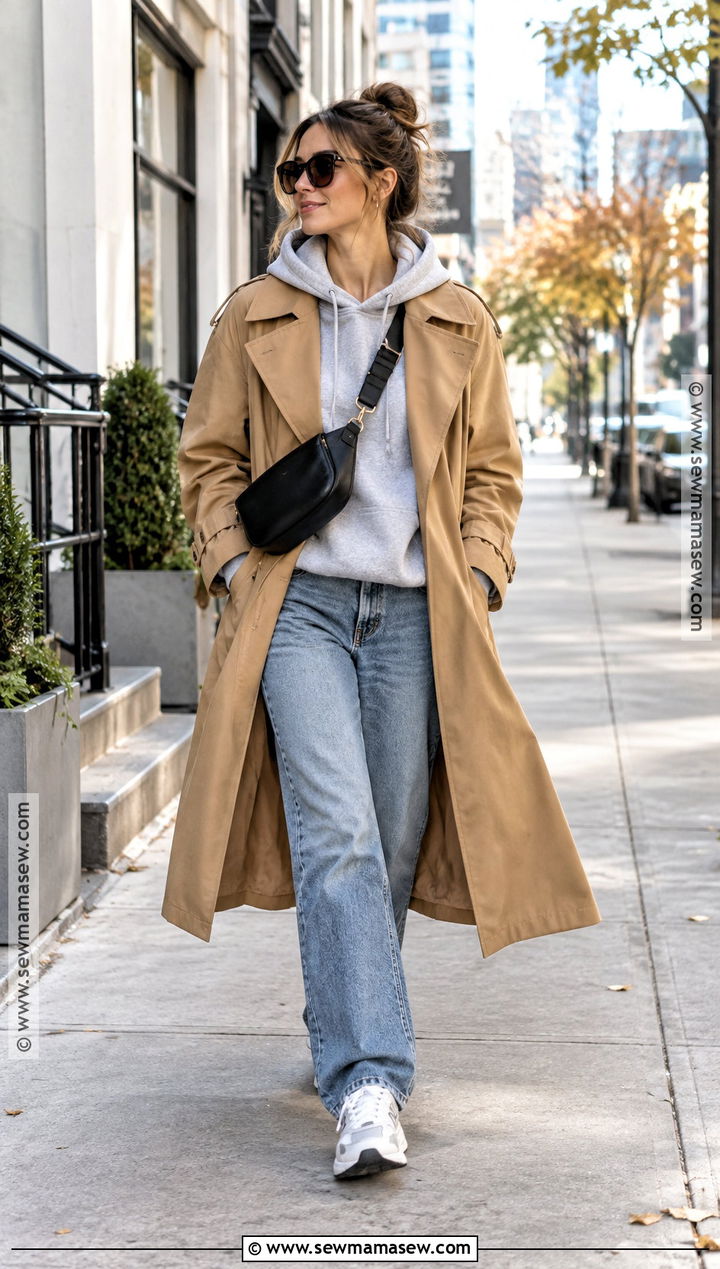 Oversized Trench And Hoodie Outfit - 25 fall 2026 fashion trends street style