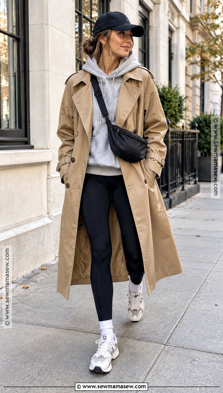 Oversized Trench Coat With Hoodie And Leggings - 25 fall trench coat outfits