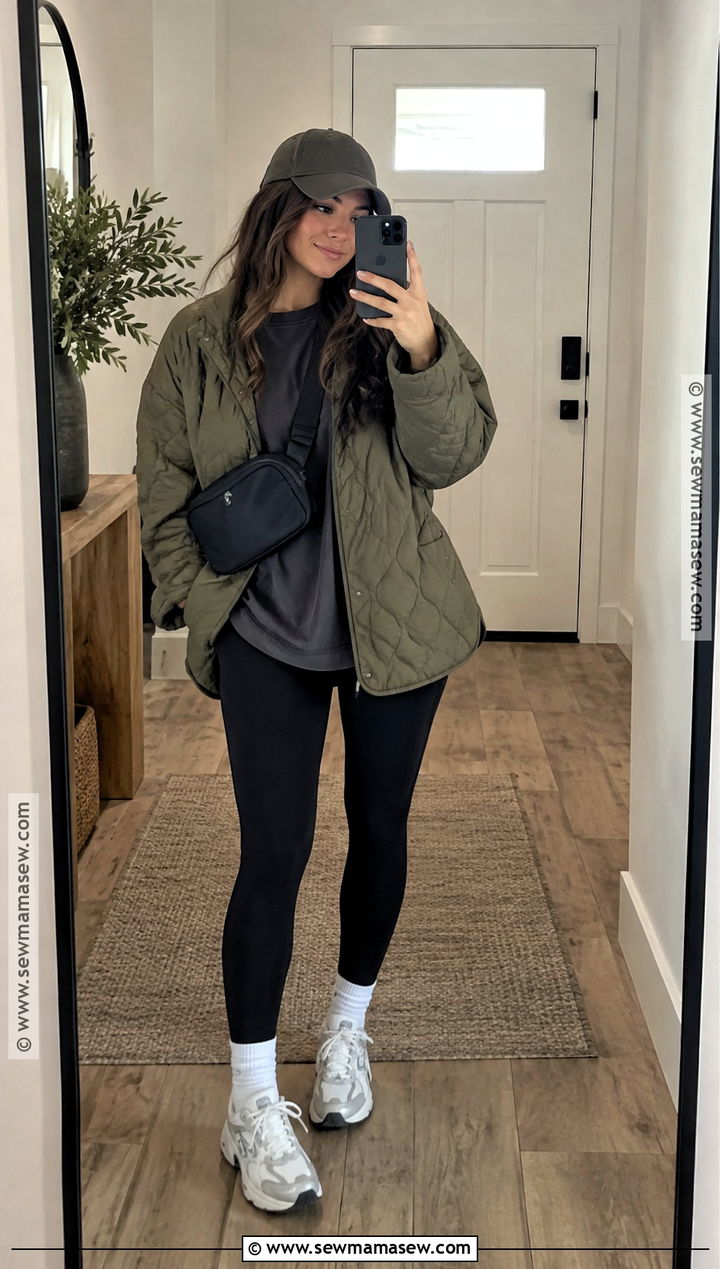 Oversized Tshirt With Leggings And Quilted Jacket - 20 fall tshirt ideas
