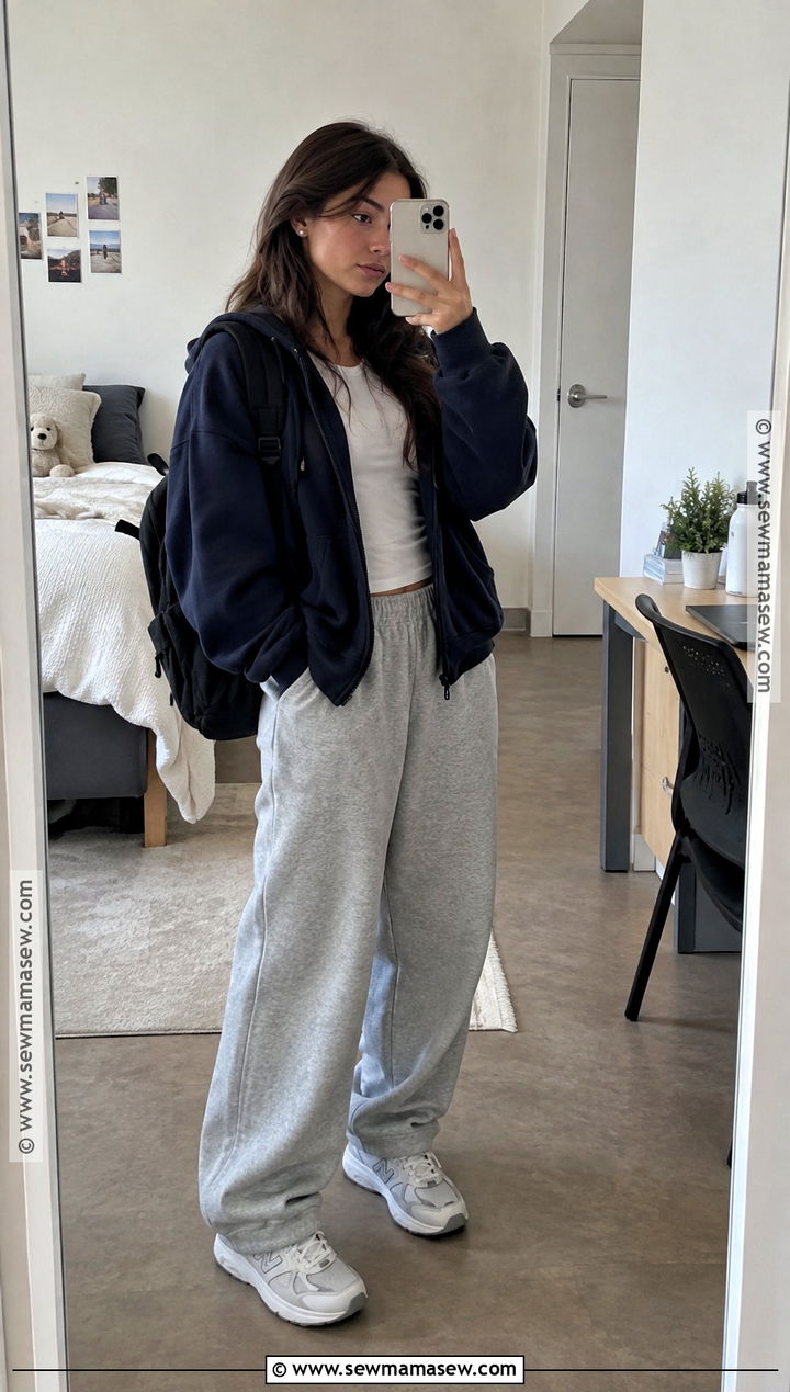 Oversized Zip Up Hoodie And Baggy Sweatpants Outfit - 15 baggy back to school outfits