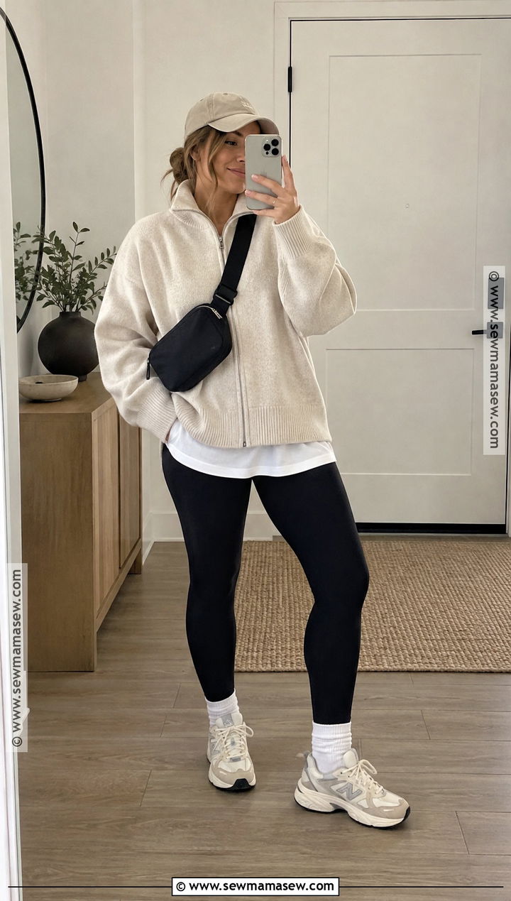 Oversized Zip Up Sweater With Black Leggings - 15 Fall Zip Up Sweater Ideas