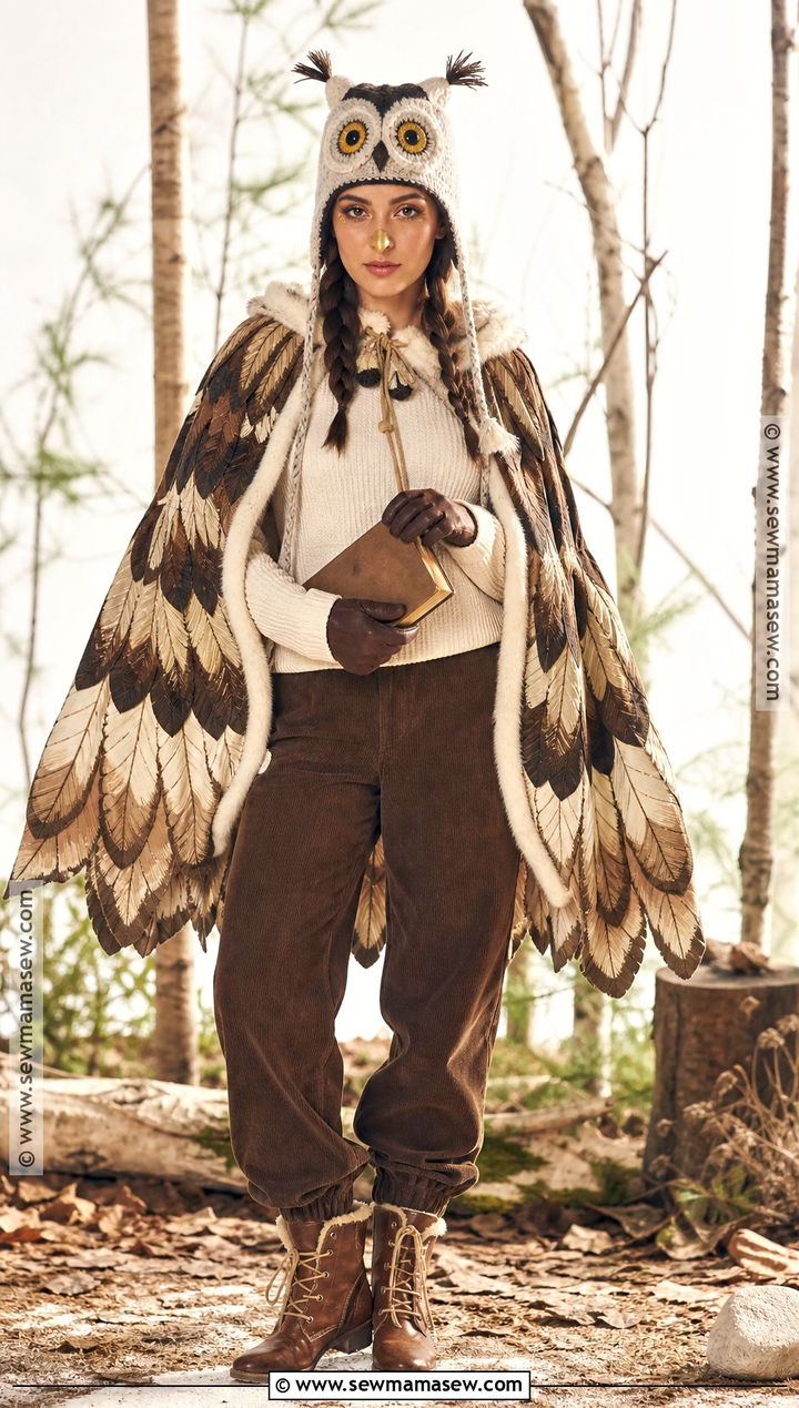 Owl Costume With Feathered Poncho - 40 warm halloween costumes