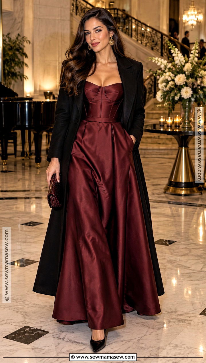 Oxblood Corset Bodice Gown - 15 fall black tie dress ideas