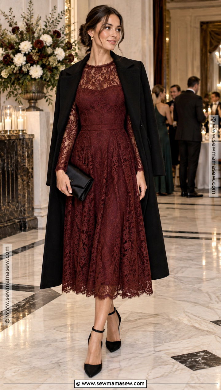 Oxblood Lace November Wedding Guest Dress - 15 November Guest Wedding Dress Ideas