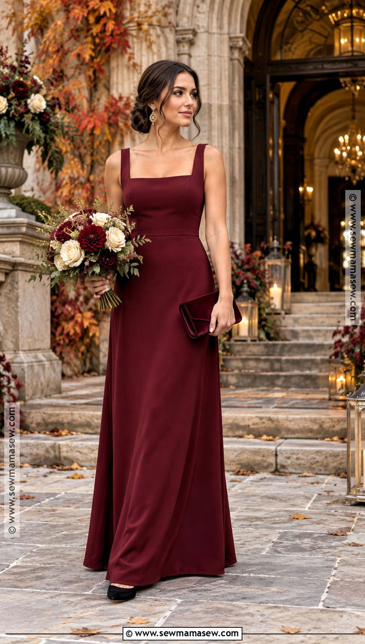 Oxblood Square Neck Bridesmaid Dress - 15 Dark Fall Bridesmaid Dresses