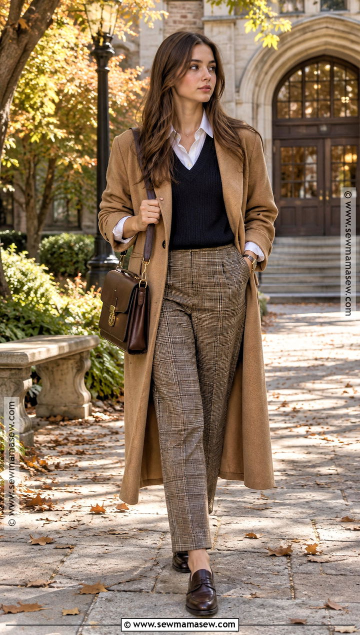 Oxford Flats With Plaid Trousers And Sweater Vest - 20 fall flats outfit ideas