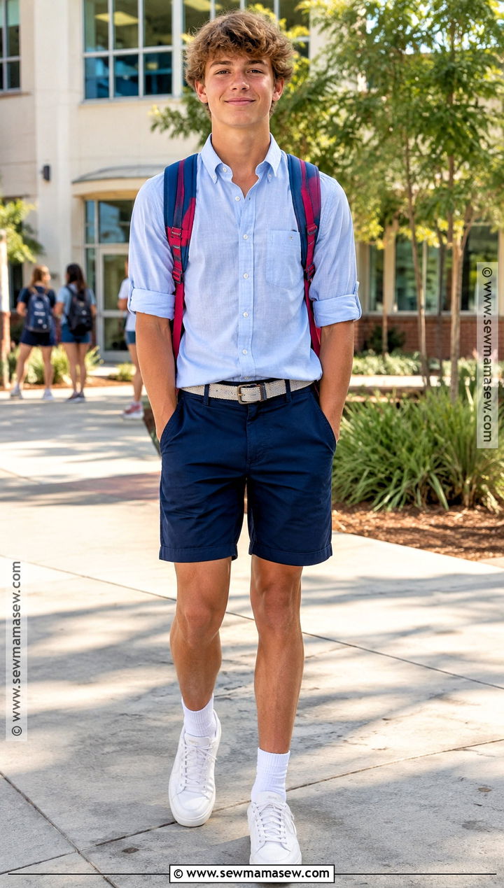 Oxford Shirt And Chino Shorts Middle School Preppy Outfit - 15 back to school outfits middle school preppy
