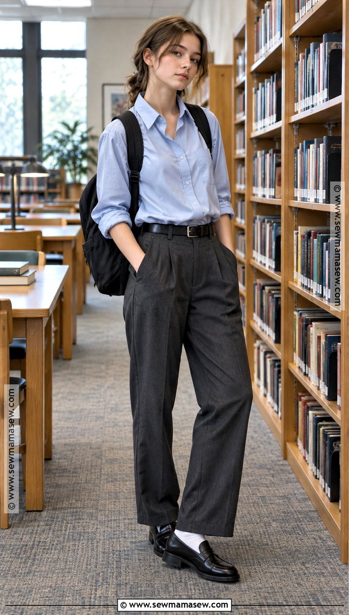 Oxford Shirt And Relaxed Trousers Tomboy Outfit - 15 back to school outfits tomboy