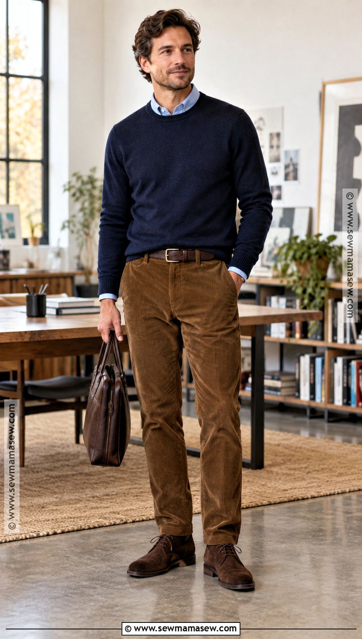 Oxford Shirt and Corduroy Pants Fall Work Outfit - 15 fall work outfits for men