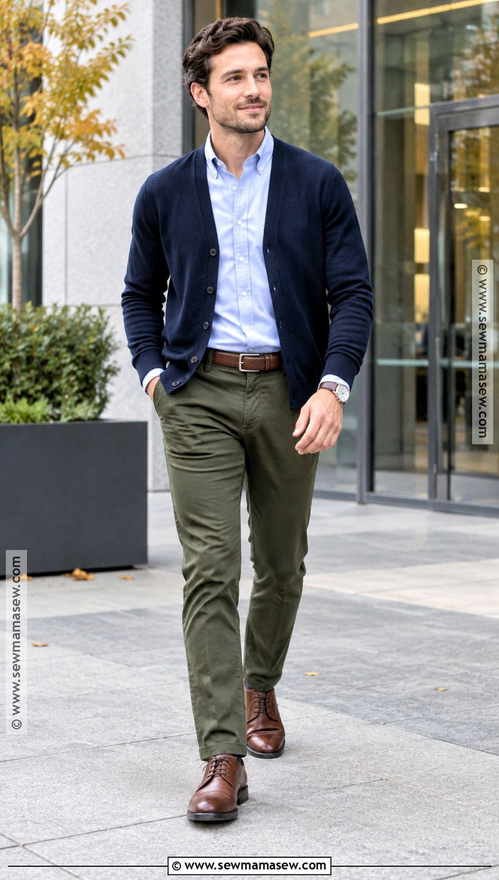 Oxford Shirt and Olive Chinos Business Casual Outfit - 20 fall business casual outfits for men