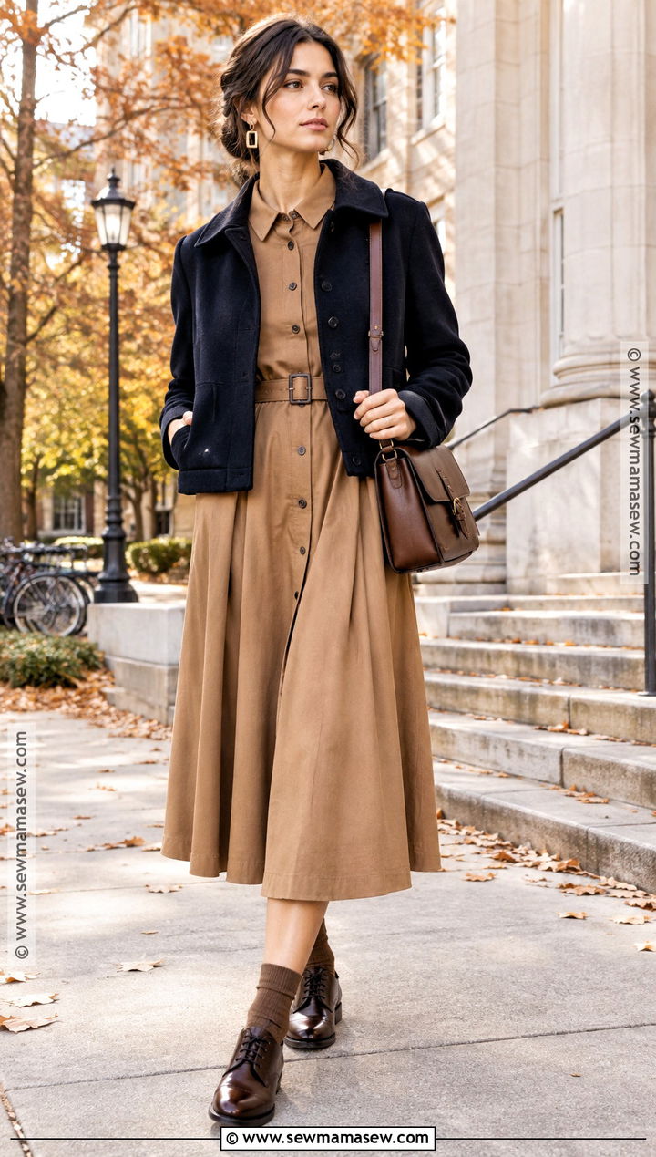 Oxford Shoes With A Belted Midi Dress - 20 shoes for fall dresses