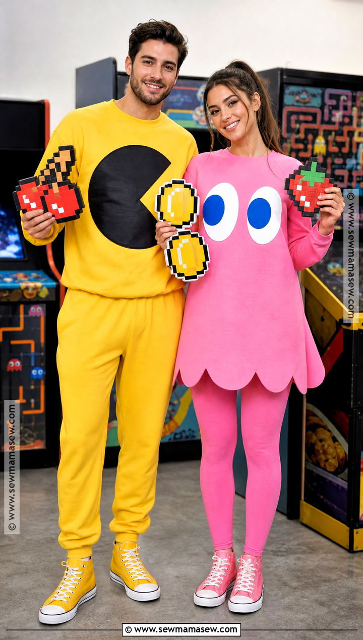 Pac Man And Pink Ghost Costume - 30 80s couple costume ideas