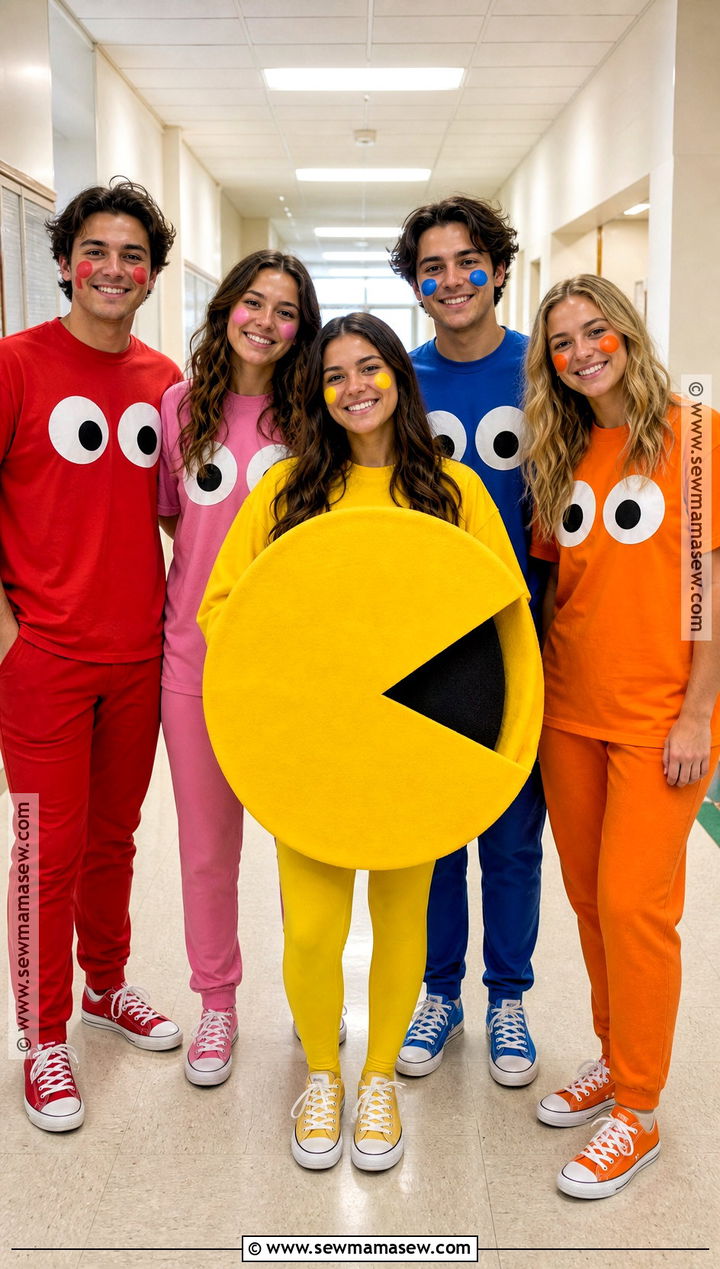 Pac Man Group Costume With Colorful Ghosts - 35 school costume ideas