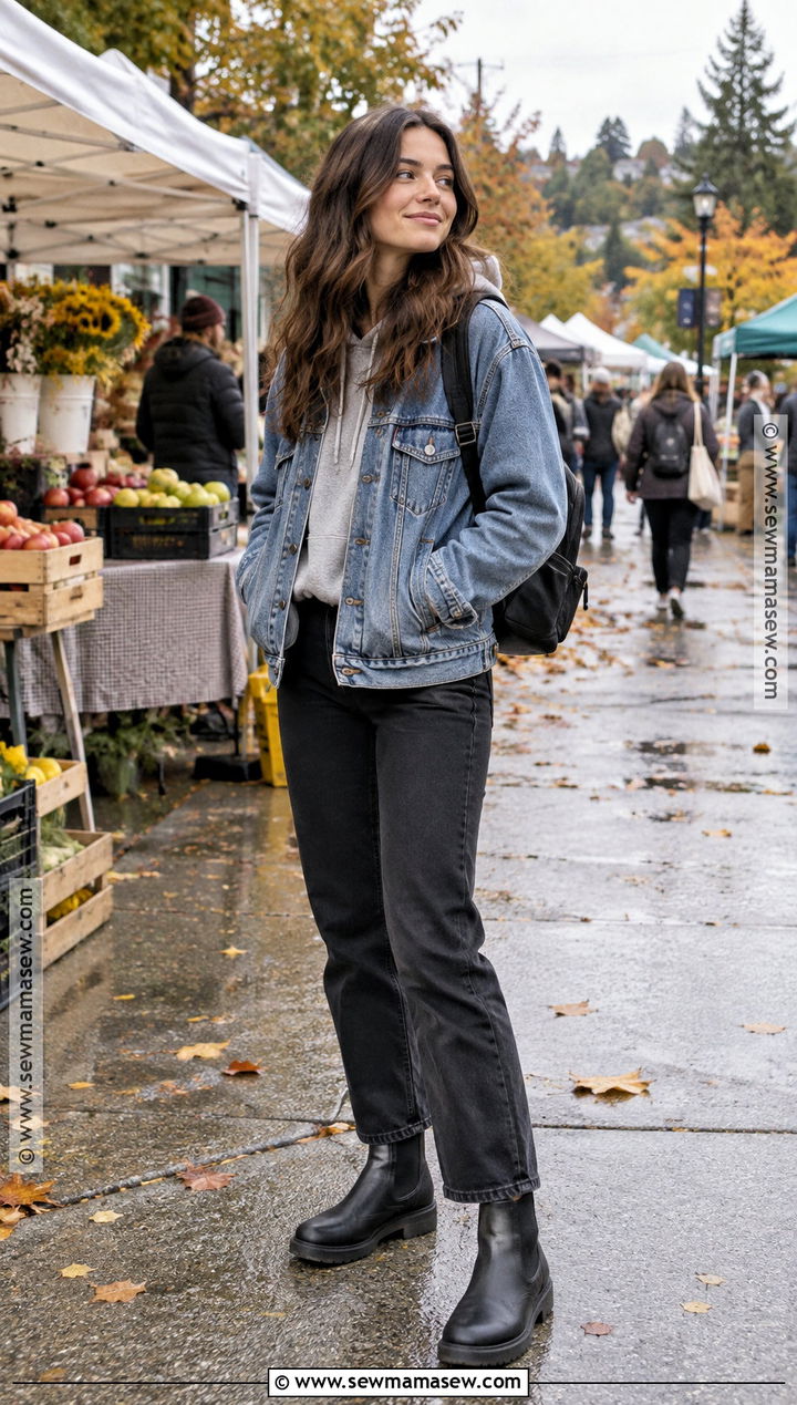 Pacific Northwest Denim Jacket Outfit With Black Jeans - 15 fall outfits pacific northwest