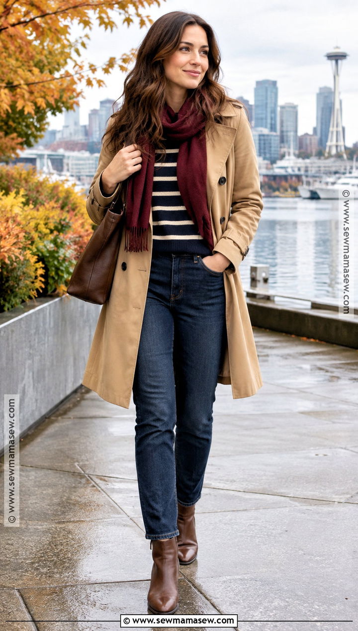 Pacific Northwest Trench Coat Outfit With Dark Denim - 15 fall outfits pacific northwest